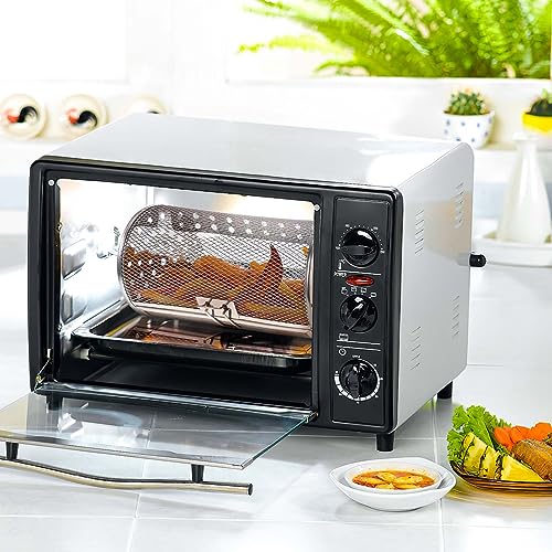 SHERCHPRY Stainless Steel Rotisserie Basket - Multifunctional Rotating Air Fryer Basket, Grill Roaster Drum for Air Fryer, Oven & BBQ, Ideal for Peanut, Dried Nuts & Coffee Beans