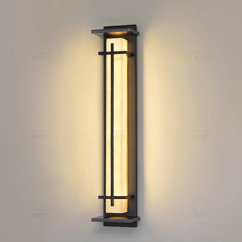 SANBDDLYY 50cm Marble Outdoor Porch Lights Wall Mount Bar LED Sconce Exterior Waterproof Fixture 15W 3000K Warm White Long Linear Wall Lamp Indoor for Hallway Patio Front Door Garage House