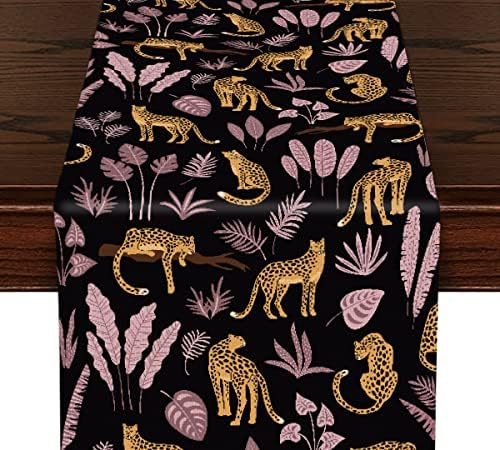 Leopard Print Table Runner, Kitchen Dining Table Decor, Cute Wild Animals Cheetah Print Decor Table Runners for Indoor Outdoor Home Farmhouse Holiday Wedding Birthday Party Decoration, 13 x 71 Inch