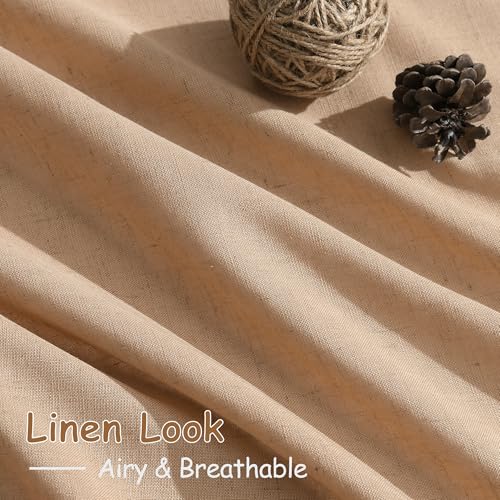 Image of Camel Linen Curtains 84 Inches Long for Bedroom Back Tab Light Filtering Privacy Semi Sheer Curtains Modern Farmhouse Decor Camel Cotton Elegant Curtain for Living Room 2 Panels Set 52x84 Inch