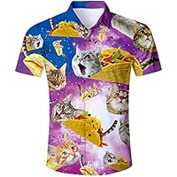 TUONROAD Camisa Hombre Funny 3D Gato Taco Camisa Hawaiana Manga