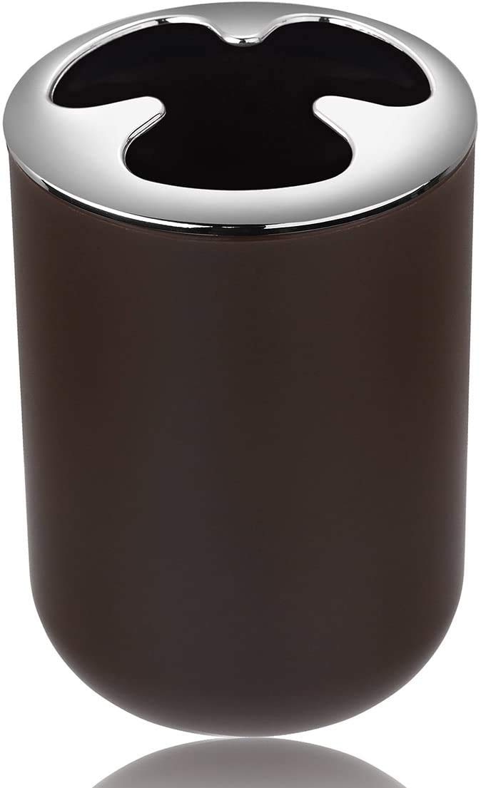 Set di 6 accessori da bagno in plastica di lusso, set di accessori da bagno, bottiglie per lozione, portaspazzolino per denti, portasapone, scopino per WC, bidone della spazzatura (marrone)