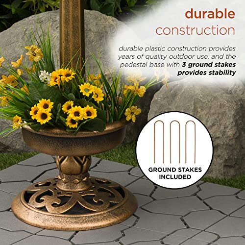Alpine Corporation Tec358Slr Alpine 29" H Outdoor Pedestal Planter Base And Solar-Powered Led Lights, Bronze Birdbath #TOP6