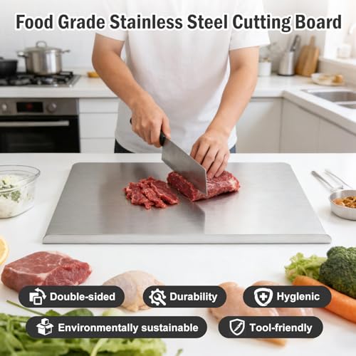 Image of Porslin by Chef Special 16x24 Inch Extra Large Stainless Steel Kneading Board with Lip, Kitchen Countertop Cutting Chopping Board, 304 Metal Atta Roti Dough Board, Heavy Duty Non Slip Baking