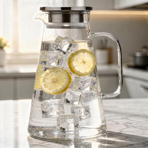 Jarra de vidro de 1,8L de com tampa, garrafa de água de vidro res...