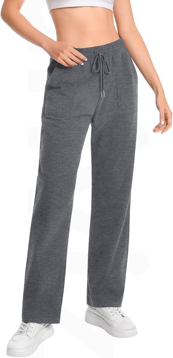 Auriviz Widen Waistband Sweat Pants for Women Exposed Pockets Lounge Sweatpants Straight Leg Pants 29’’ Inseam - Image 2