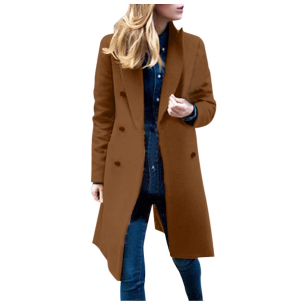 Homebaby Women Winter Coat Women's Brown Plus Size Long Wool Trench Coat Classic Parka Winter Spring Warm Windbreaker Botton Jacket Long Sleeve Cardigan Top Outerwear Overcoat