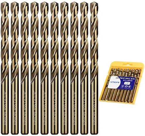 1/4 Inch Cobalt Drill Bits(10Pcs), HPHOPE M35 HSS Metal Twist Drill Bits Set, Jobber Drill Bits Length and Straight Shank, Suitable for Drilling in Hard Metal, Stainless Steel, Cast Iron
