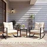 LAUSAINT HOME 3 Piece Rocking Bistro Patio Set, Outdoor Bistro Sets Wicker Patio...