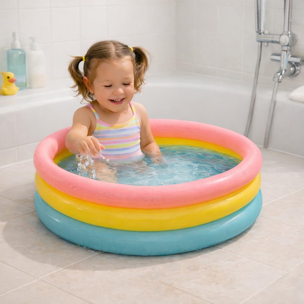 Toy Imagine Baby Bath Tub 0–3 Years | 2 Feet Round Pool 34" X 10" Sunset Glow | Soft Inflatable Baby/Kids Tub | Home & Outdoor Swimming Pool for Kids 1-5 Years, Multicolor