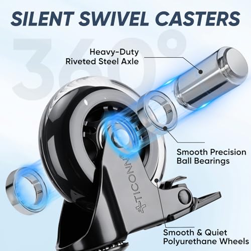Image of TICONN Office Chair Caster Wheels Set of 5 for Tile, Hardwood Floors and Carpets, Universal Fit for Most Chairs (Transparent with Brake)