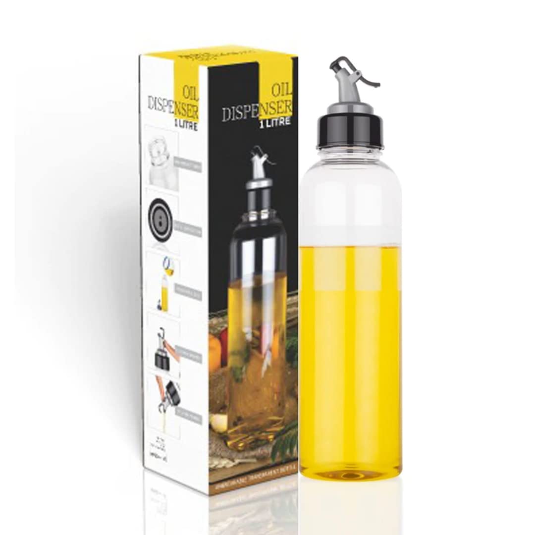 Suzec Food-Grade Plastic 1 litres Oil Dispenser for Cooking, Easy Flow Oil and Vinegar Bottle, Oil Pourer, Liquid Dispenser, Transparent, Unbreakable