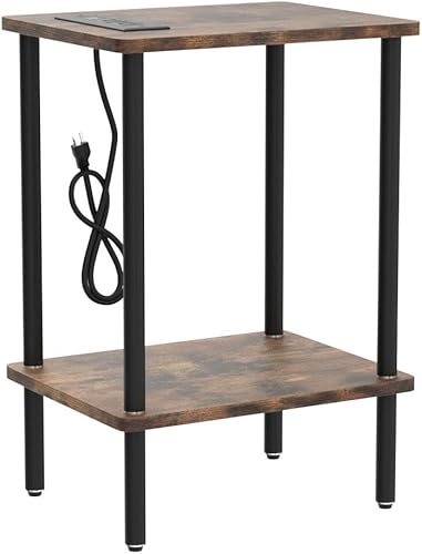 Miniatura 5 de Fixwal Mesita de noche de 2 niveles con estación de carga, juego de 2, mesa auxiliar con puertos USB y tomas de corriente, mesa auxiliar para sala