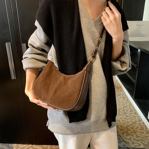 Image of Suede Bags for Women Trendy Suede Purses Hobo Half Moon Crossbody Bag