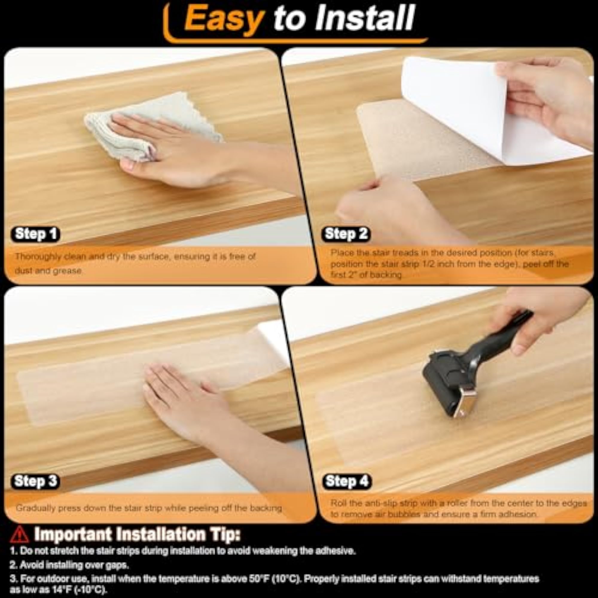 Transparent Non-Slip Wooden Stair Treads for Indoor Use