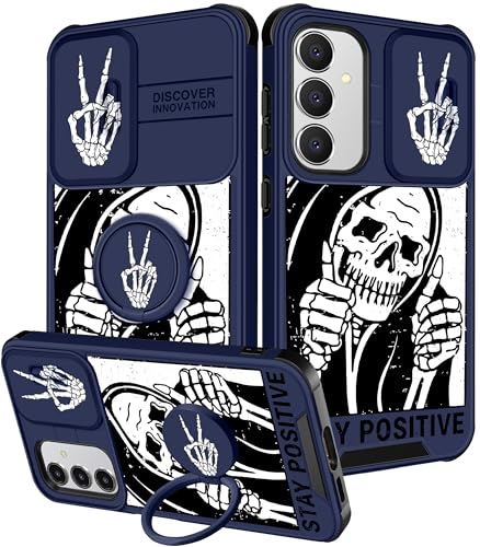 Funermei for Samsung Galaxy S24 FE Case with Ring Stand, Skeleton | Silde Camera Protection,Dual-Layer Hard PC Protection, Cute Girly Phone Cover for Women Girls