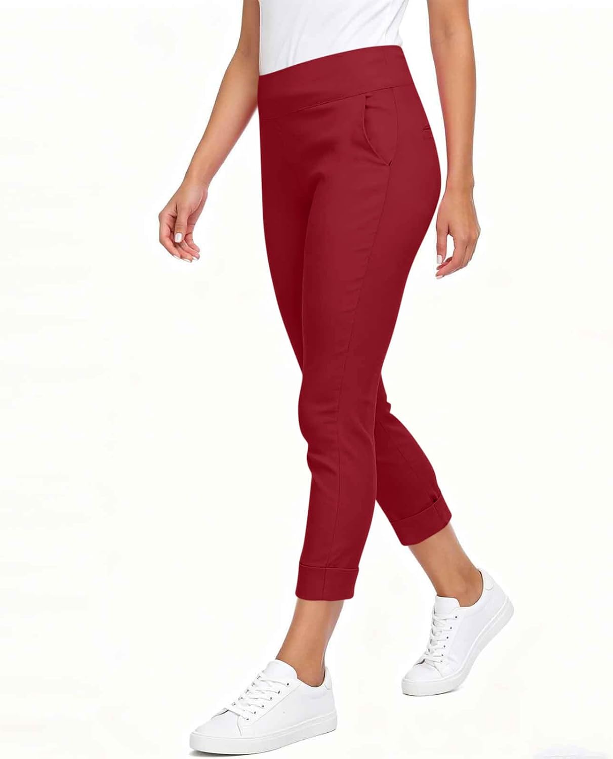 Stretchy Work Pants for Women Pull on Dress Crop Pants for Women High Waisted Business Casual Outfits with Pockets
