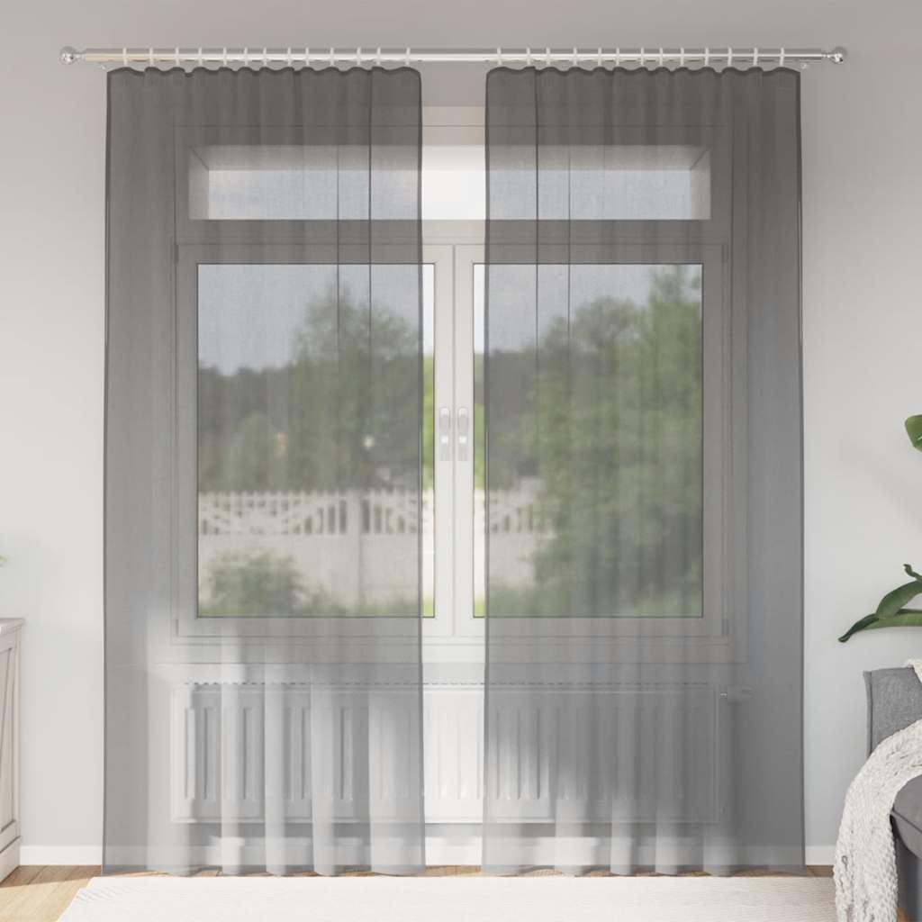 Ciemnoszare zasłony z woalu, 2 sztuki, 140 x 225 cm, półprzezroczyste z kieszeniami na drążki, materiał poliestrowy do salonu, sypialni, na okno, zasłony filtrujące światło