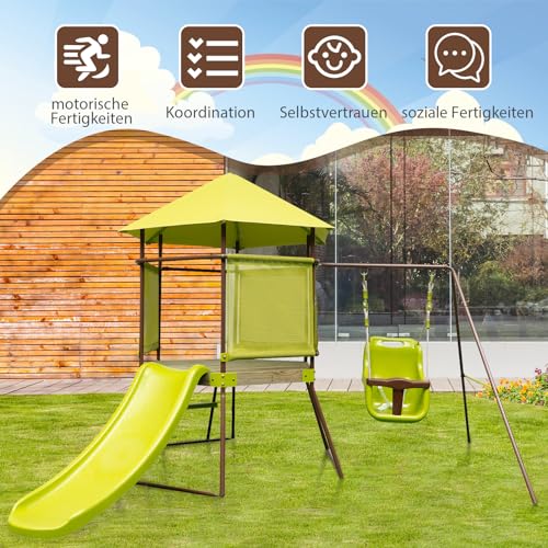 COSTWAY Spielturm, Klettergerüst mit Schaukel, Rutsche und Leiter, Outdoor Kinder Kletterturm, Kinderspielplatz für Garten