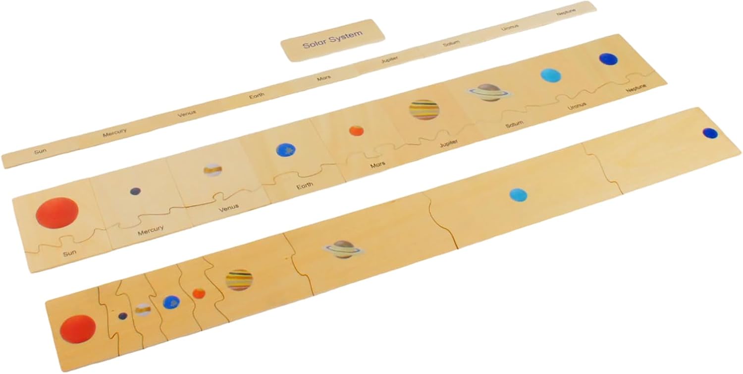 ancona Solar System, Spanish/English Bilingual, Montessori Geography & Space Learning: Preschool Memory Matching Game Box Set with 9 Planet Figurines & Matching Puzzle Cards, Early Education Toy