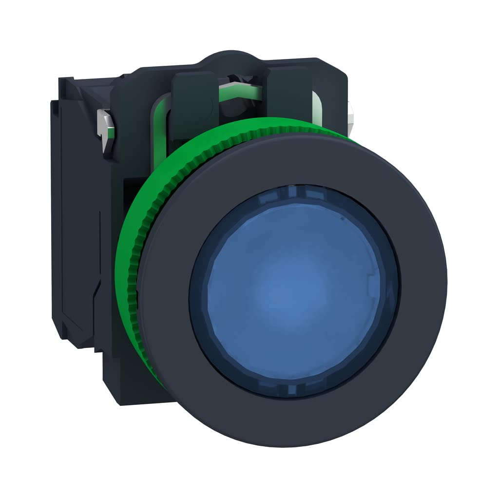 Pulsador rasante LED azul 24V AC con contactos 1NA+1NC para automatización industrial