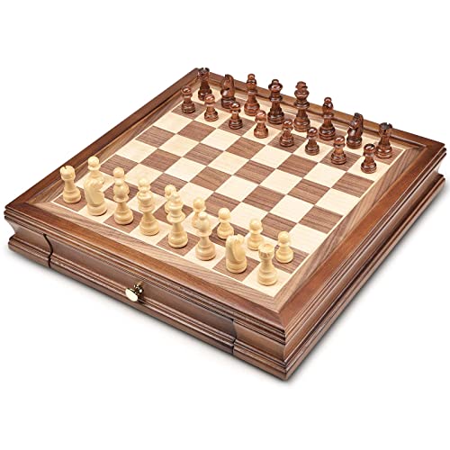 Amerous 12.8" X 12.8" Magnetic Wooden Chess Set With 2 Built-In Storage Drawers - 2 Bonus Extra Queens - Gift Packaging - Staunton Chess Pieces, Board Games Chess Sets For Adults And Kids #TOP1