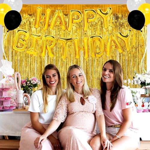 Image of 4 Pack Gold Foil Fringe Curtain Backdrop, 3.28Ft x 8.2Ft Metallic Tinsel Foil Fringe Streamer Curtains for Photo Booth Props, Birthday, Wedding, New Year's, Christmas Decoration Party Supplies New