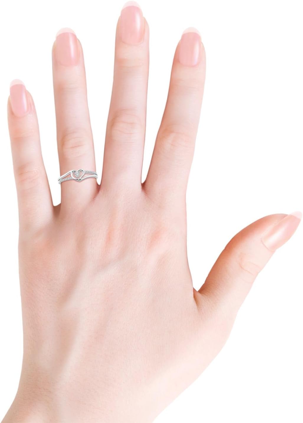 Angara 0.07 ct Round Diamond Split Shank Heart Promise Ring in Sterling Silver | Natural Diamond Side Stone Ring for Women | April Birthday, Anniversary Jewelry Gift