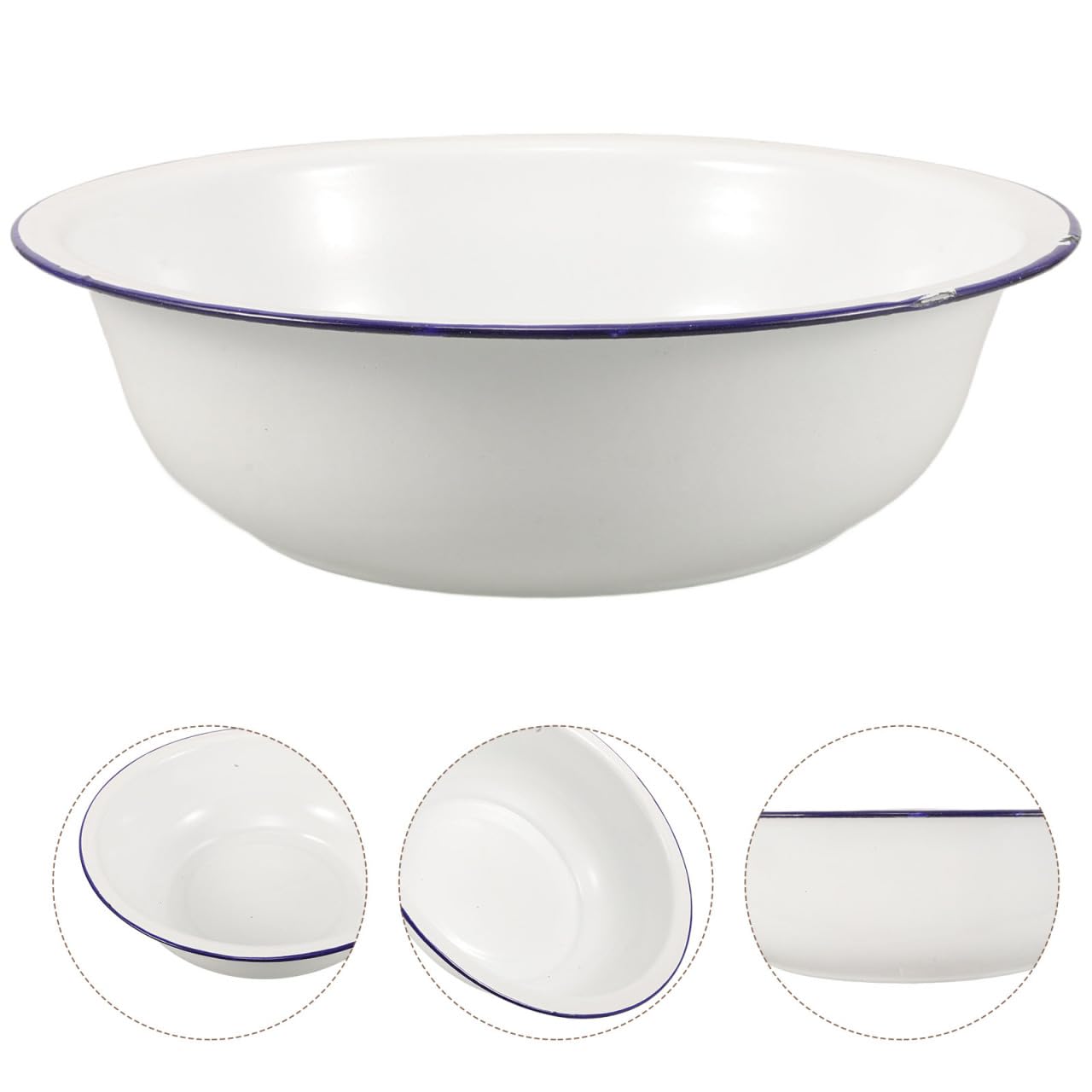 Healaved Bassin Pied Émail Vintage 30cm Pour Bain De Pied Spa Maison | Lavabo Pieds Multifonction, Design Rétro Avec Bord Bleu, Bassin Résistant Pour Trempage Pieds, Pédicure Et Soin Relaxant