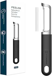 KITCHENDAO Swivel Vegetable Potato Peeler for Kitchen -Durable Japanese 420J2 Stainless Steel Sharp Dual Blade- Built-in Eye Remover, Ergonomic Soft-Touch Handle - Dishwasher Safe-Black