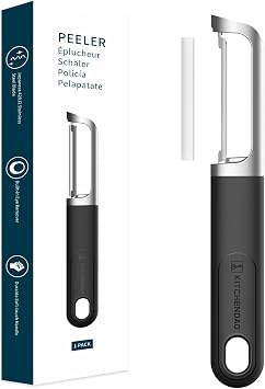 KITCHENDAO Swivel Vegetable Potato Peeler for Kitchen -Durable Japanese 420J2 Stainless Steel Sharp Dual Blade- Built-in Eye Remover, Ergonomic Soft-touch Handle - Dishwasher Safe-Black