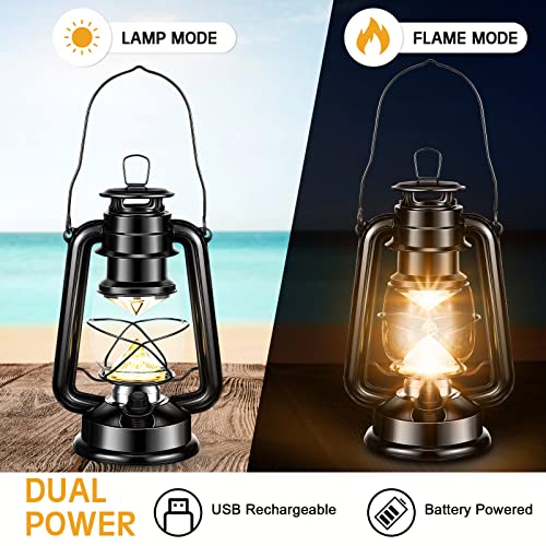 4 Pcs Led Vintage Lanterns Battery Operated Lantern Warm White Old Hurricane Lantern Antique Metal Hanging Led Lantern Lamp With Dimmer Switch For Indoor Table Outdoor Camping Lighting, Black #TOP2