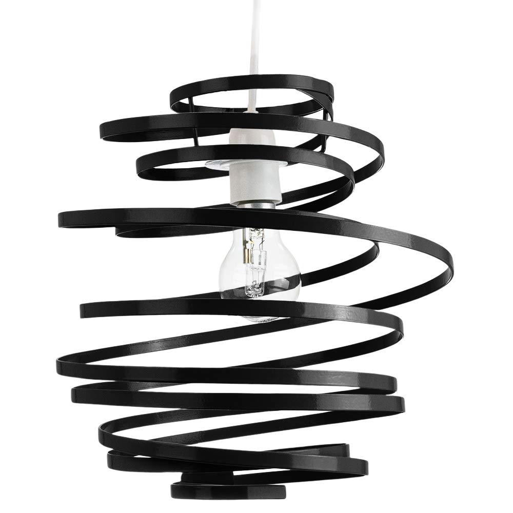 Happy Homewares Black Gloss Metal Double Ribbon Spiral Ceiling Pendant Shade