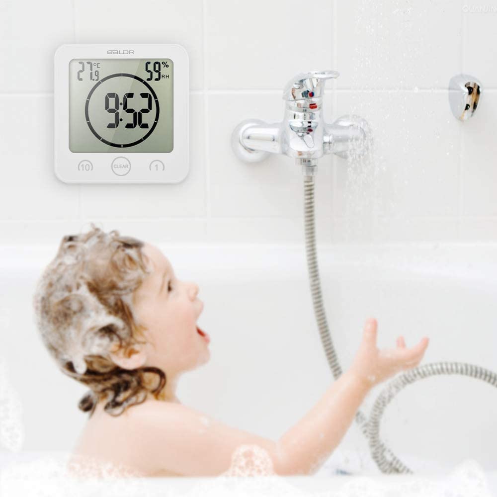Reloj de ducha digital con temporizador de pantalla LCD grande con pantalla táctil y pantalla de temperatura para baño, ducha, cocina