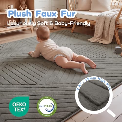 Image of Baby Play Mat for Floor 1.3 inch Thick Foam Padded Area Rug 79x158 (Dark Grey) | Ultra Soft Kids Rug for Living Room Bedroom, Non-Slip Nursery Crawling Mat for Toddlers