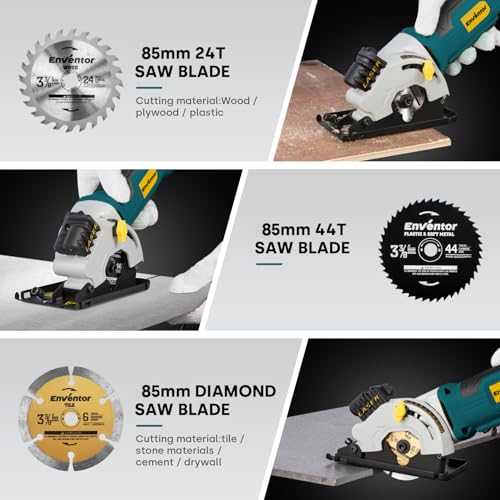 Enventor Mini Circular Saw, 4.8A Electric Circular Saws Corded with Laser Guide, 4000RPM, 3 Saw Blades 3-3/8" Max Cutting Depth 1-1/16", Compact, Power for Wood, Soft Metal, Tile, Plastic - Thumbnail 5