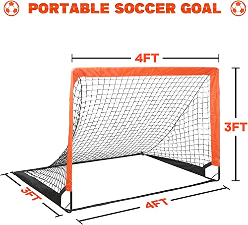 Simple Deluxe 2 Set 4‘X3’ Portable Soccer Goal, Pop Up Soccer Net For Backyard Games And Training, Includes 2 Oxford Cloth Bags And 8 Stakes, Orange & Black #TOP1