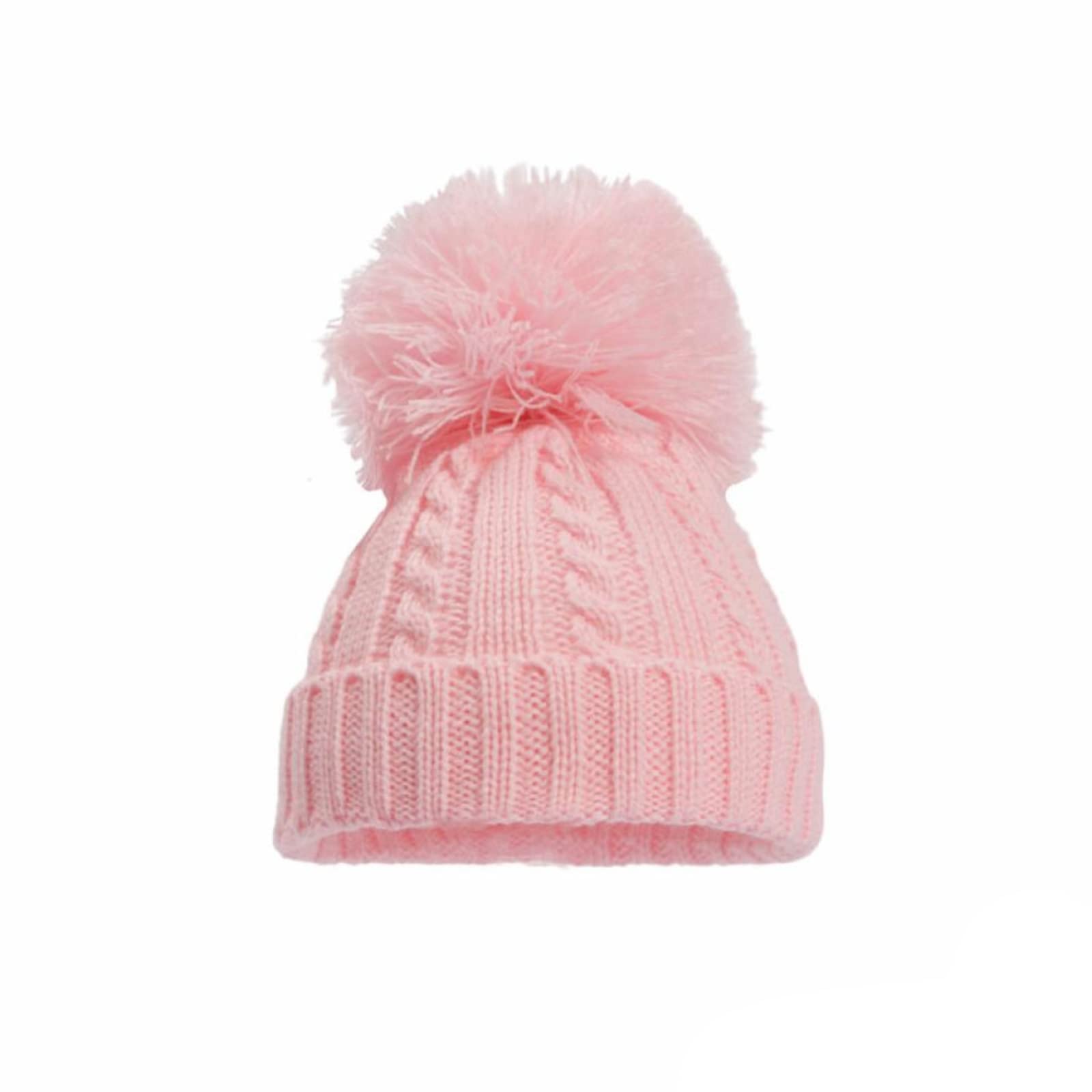 Baby Boys & Girls Knitted Pom Pom Hat, Cable Knit Bobble Hat, Pink, 0-12 Months