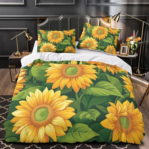 Housse de couette 260x220 respirante anti-transpiration parure de lit tournesol microfibre douce - 4