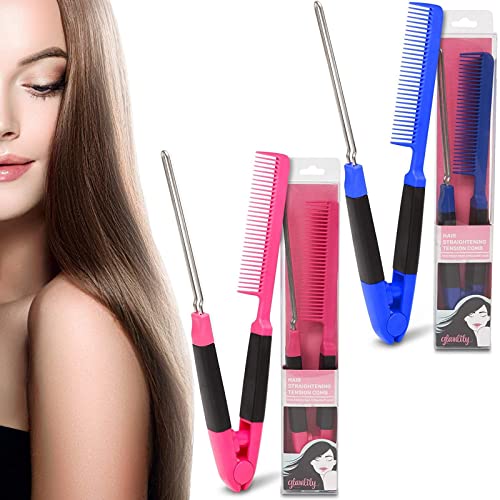 Hair Straightening Tension Comb in Pink and Blue (9.5 Inches, 2-Pack)