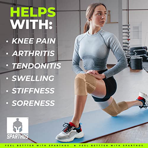 Sparthos Knee Compression Sleeves By (Pair) – Support For Sports, Running, Joint, Knee Pain Relief – Knee Brace For Men And Women – Knee Sprains Strains Arthritis Ligament Injury Recovery (Beige-M) #TOP5
