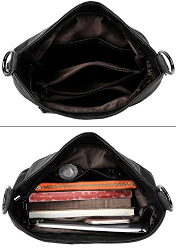 YALUXE Bundle Women's Real Leather Handbags and Wristlet Purses Black 64