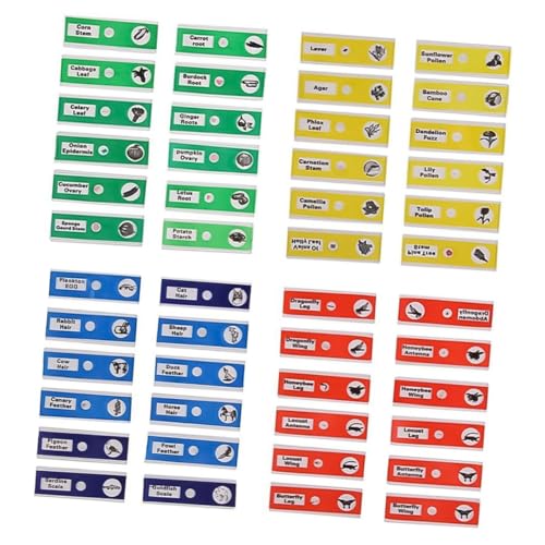 LIOOBO 24個 用プラスチック製顕微鏡スライド入り 緑色植物と花の生物標 学習用耐久サンプルプレパラート 教育向け自然科 ランダムカラー