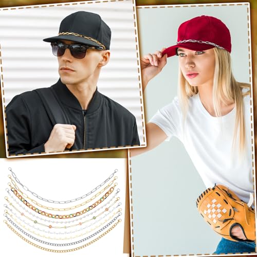 Image of Geyoga 9 Pcs Trucker Hat Chains Trucker Hat Charms Women Man Bill Decoration Detachable DIY Metal Chain for Mesh Baseball Cap(Multicolor,Star Style)