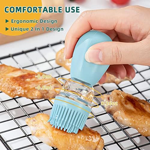 Glass Oil Bottle with Silicone Brush, 2 in 1 Olive Oil Dispenser Bottle for Kitchen Cooking BBQ Grill Air Fryer Basting (Blue)