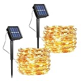 【8 MODOS DE ILUMINACIÓN】 Los 8 modos: combinación, luciérnagas parpadeando, saludando, desvaneciéndose, persiguiendo / parpadeando, desapareciendo lentamente, parpadeando / parpadeando, el encendido constante de las luces de cadena solar puede satisfacer sus diversas necesidades. Presione el botón de modo para seleccionar diferentes modos y crear un ambiente diferente. Puede disfrutar de todos los momentos y ocasiones especiales con las luces de colores.