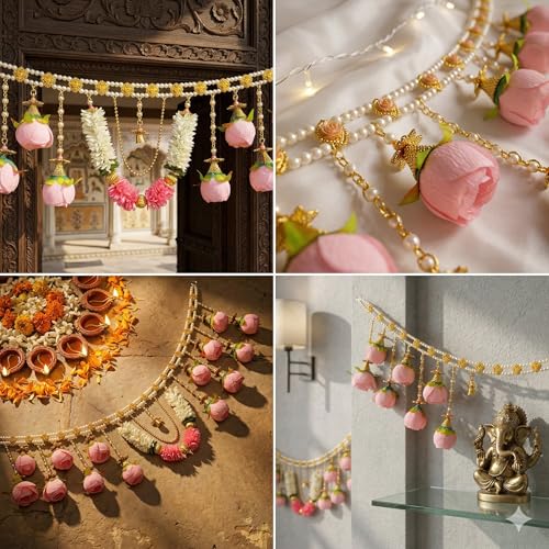 Image of iHandikart Flower Beads Toran for Main Door | 40 Inch, Floral Door Bandanwar for Festive Home Entrance Decor, Diwali & Wedding Decoration, Perfect Home Decor Items for Entrance & Housewarming Gifts