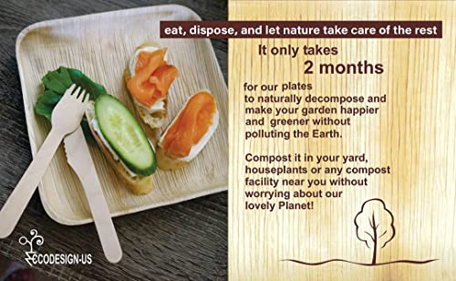 Holiday Party 75-Piece Dinnerware - 25 Large 10" Square Palm Leaf Plates, 25 Wood Forks And 25 Knives - Compostable #TOP6