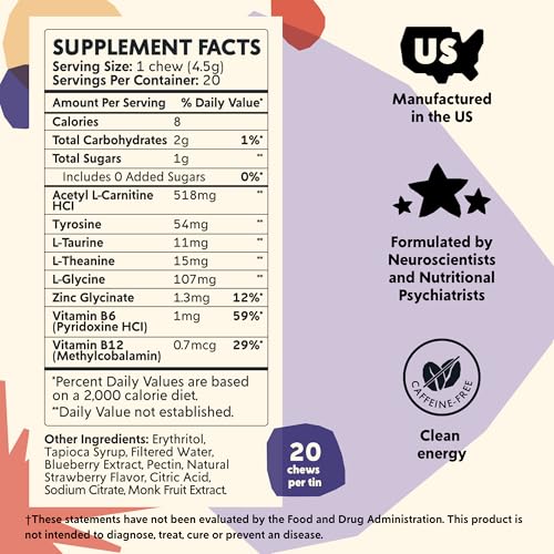 PYM Attention Chews Support for Procrastination, Focus & Productivity, 20 Count | 518mg L-Carnitine, 54mg Tyrosine, 11mg L-Taurine, Caffeine-Free | All-Natural Mood Boost Supplement Made in USA - Image 3