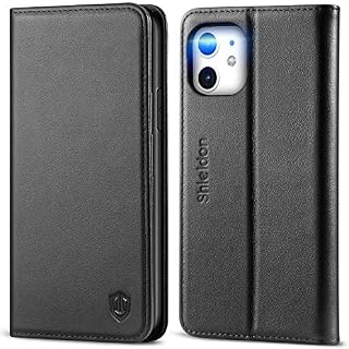 SHIELDON iPhone 11 Case, iPhone 11 Wallet Case, Genuine Leather Magnetic Cover Kickst